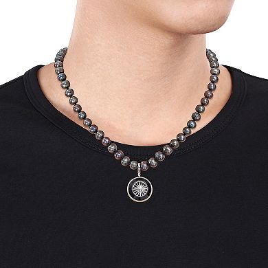 Stella Grace Men's Dyed Black Freshwater Cultured Pearl & Black Agate Necklace