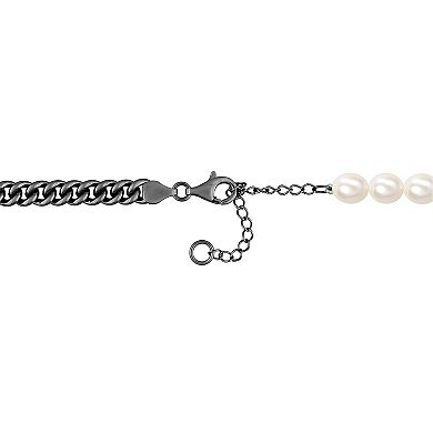Stella Grace Men's Freshwater Cultured Pearl & Silver Black Ruthenium Curb Link Chain Necklace