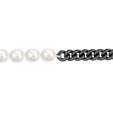 Stella Grace Men's Freshwater Cultured Pearl & Silver Black Ruthenium Curb Link Chain Necklace