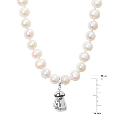 Stella Grace Men's Sterling Silver Freshwater Cultured Pearl & Black Diamond Accent Necklace with Boxing Glove Charm