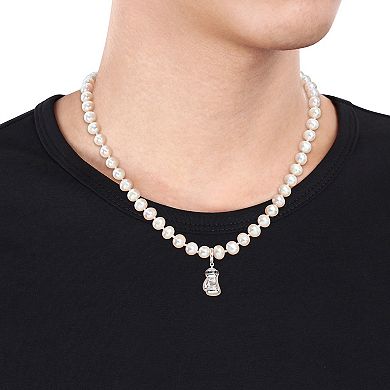 Stella Grace Men's Sterling Silver Freshwater Cultured Pearl & Black Diamond Accent Necklace with Boxing Glove Charm