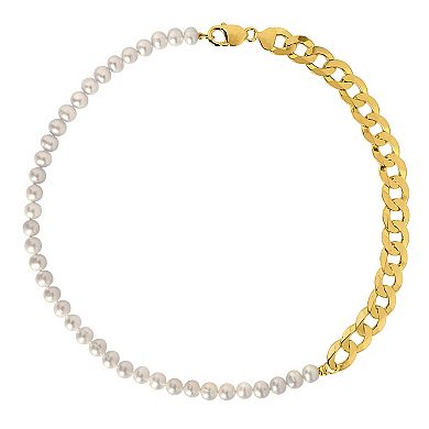 Stella Grace Men's 18k Gold Over Silver Freshwater Cultured Pearl & Curb Link Chain Necklace
