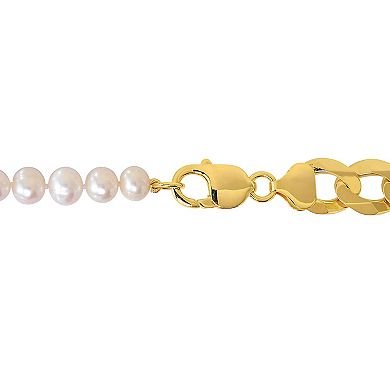 Stella Grace Men's 18k Gold Over Silver Freshwater Cultured Pearl & Curb Link Chain Necklace