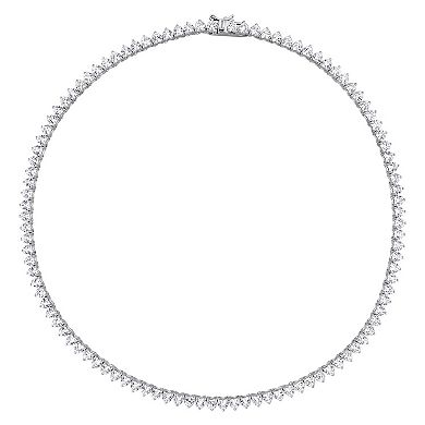 Stella Grace Sterling Silver Lab-Created White Sapphire Heart Tennis Necklace