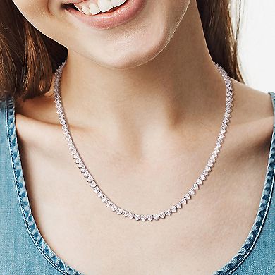 Stella Grace Sterling Silver Lab-Created White Sapphire Heart Tennis Necklace