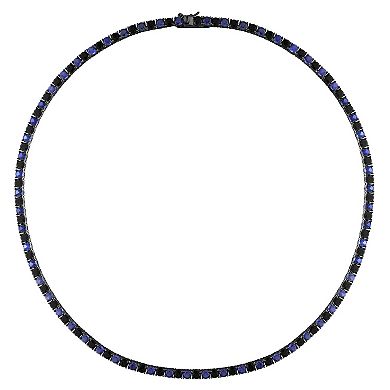 Stella Grace Sterling Silver Lab-Created Blue & Black Sapphire Men's Tennis Bracelet