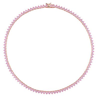 Stella Grace 18k Rose Gold Over Silver Heart-Shape Lab-Created Pink Sapphire Tennis Necklace