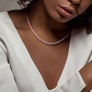 Stella Grace 18k Rose Gold Over Silver Heart-Shape Lab-Created Pink Sapphire Tennis Necklace