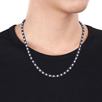 Stella Grace Sterling Silver Created White & Blue Sapphire Men's Necklace