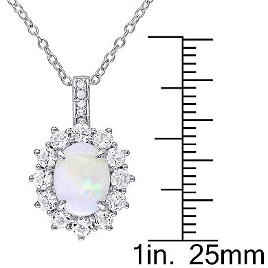 Stella Grace Sterling Silver Opal, White Topaz & Diamond Accent Halo Pendant Necklace