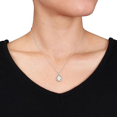 Stella Grace Sterling Silver Opal, White Topaz & Diamond Accent Halo Pendant Necklace