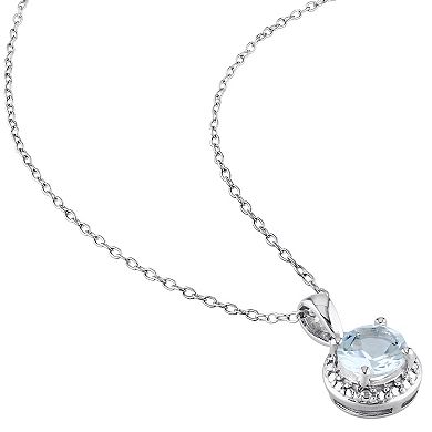Stella Grace Sterling Silver Aquamarine Halo Pendant Necklace