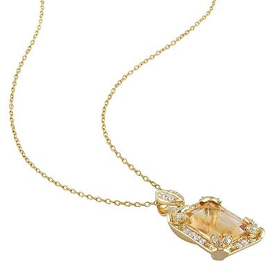 Stella Grace 18k Gold Over Silver Citrine, White Topaz & Diamond Accent Halo Pendant Necklace