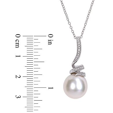 Stella Grace Sterling Silver Freshwater Cultured Pearl & Diamond Accent Swirl Drop Pendant Necklace