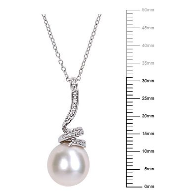 Stella Grace Sterling Silver Freshwater Cultured Pearl & Diamond Accent Swirl Drop Pendant Necklace