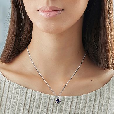 Stella Grace Sterling Silver Square-Cut Lab-Created Blue Sapphire Pendant Necklace