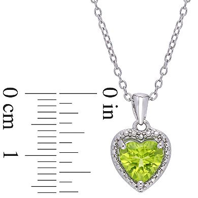 Stella Grace Sterling Silver Peridot Heart Halo Pendant Necklace