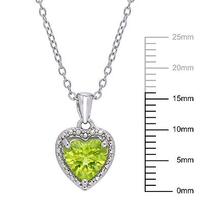 Stella Grace Sterling Silver Peridot Heart Halo Pendant Necklace