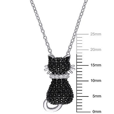 Stella Grace Sterling Silver Black Spinel & Lab-Created White Sapphire Kitty Cat Pendant Necklace