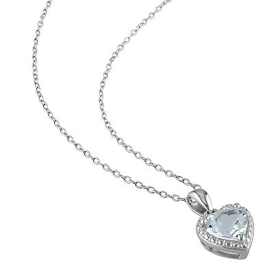 Stella Grace Sterling Silver Aquamarine Heart Halo Pendant Necklace