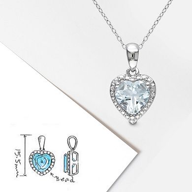 Stella Grace Sterling Silver Aquamarine Heart Halo Pendant Necklace