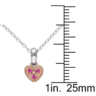 Stella Grace Two Tone Sterling Silver Lab-Created Pink Sapphire Heart Pendant Necklace