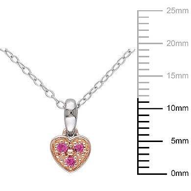 Stella Grace Two Tone Sterling Silver Lab-Created Pink Sapphire Heart Pendant Necklace
