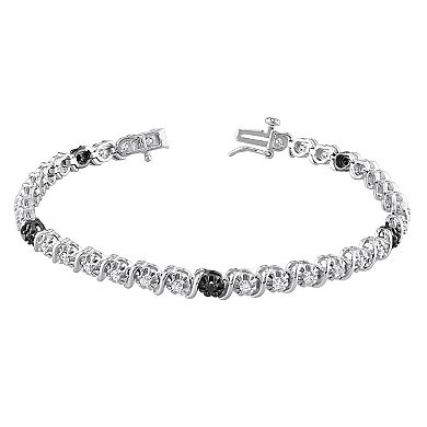 Stella Grace Sterling Silver 1 Carat T.W. Black & White Diamond Tennis Bracelet