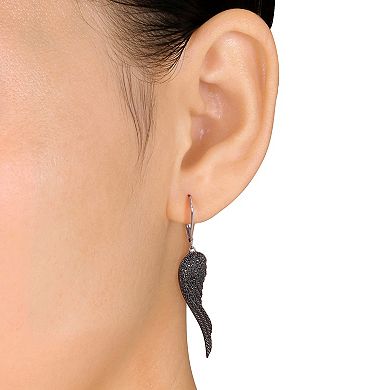 Stella Grace Sterling Silver Black Diamond Accent Leverback Wing Earrings
