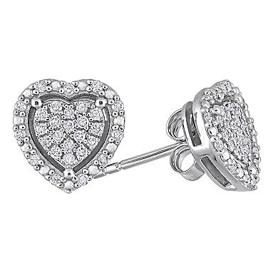 Stella Grace Sterling Silver 1/3 Carat T.W. Diamond Heart Halo Stud Earrings