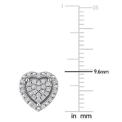 Stella Grace Sterling Silver 1/3 Carat T.W. Diamond Heart Halo Stud Earrings