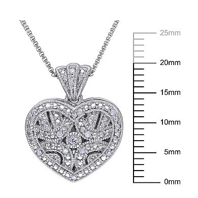Stella Grace Sterling Silver Diamond Accent Heart Locket Pendant Necklace