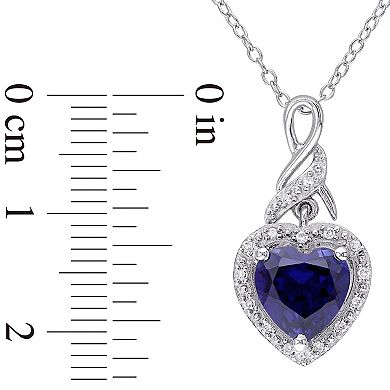 Stella Grace Sterling Silver Lab-Created Blue Sapphire & Diamond Accent Heart Twist Pendant Necklace
