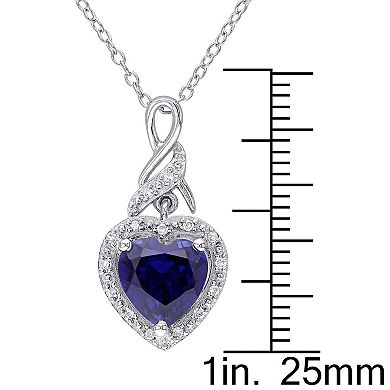 Stella Grace Sterling Silver Lab-Created Blue Sapphire & Diamond Accent Heart Twist Pendant Necklace