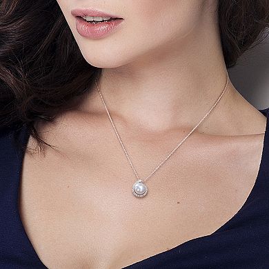 Stella Grace Sterling Silver Freshwater Cultured Pearl & Diamond Accent Halo Pendant Necklace