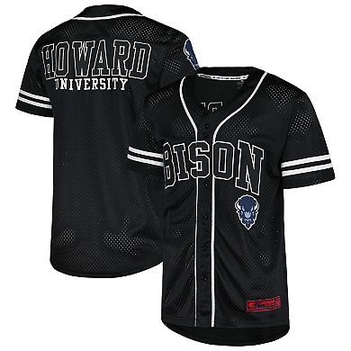 Men's Colosseum Black Howard Bison Free Spirited Mesh Button-Up Baseball Jersey