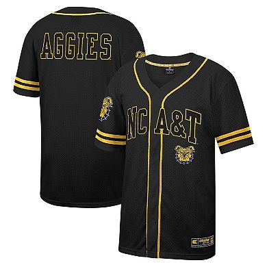 Men's Colosseum Black North Carolina A&T Aggies Free Spirited Mesh Button-Up Baseball Jersey