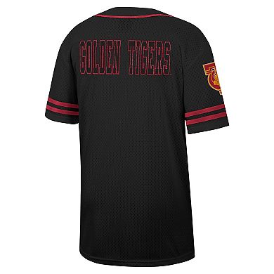 Men's Colosseum Black Tuskegee Golden Tigers Free Spirited Mesh Button-Up Baseball Jersey