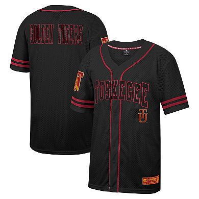 Men's Colosseum Black Tuskegee Golden Tigers Free Spirited Mesh Button-Up Baseball Jersey