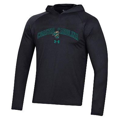 Men's Under Armour Black Coastal Carolina Chanticleers 2023 Sideline Tech Hooded Raglan Long Sleeve T-Shirt