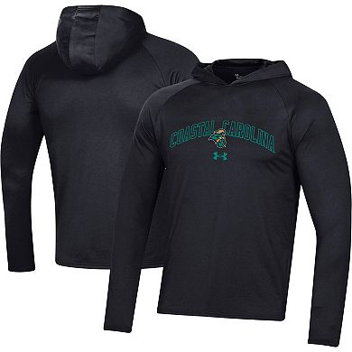 Men's Under Armour Black Coastal Carolina Chanticleers 2023 Sideline Tech Hooded Raglan Long Sleeve T-Shirt