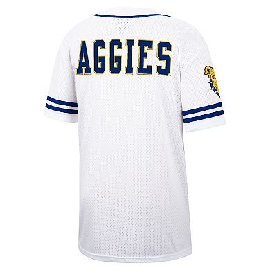 Men's Colosseum White North Carolina A&T Aggies Free Spirited Mesh Button-Up Baseball Jersey