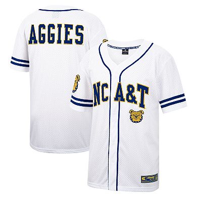 Men's Colosseum White North Carolina A&T Aggies Free Spirited Mesh Button-Up Baseball Jersey