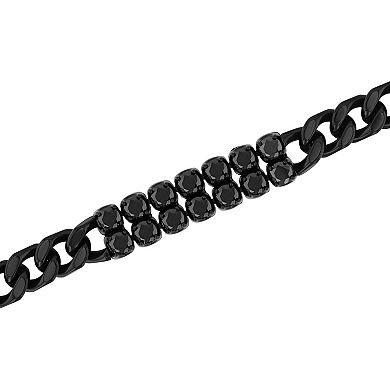 Steel Nation Men's Black Stainless Steel Double Cubic Zirconia Tennis Bracelet