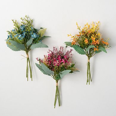 Sullivan's Artificial 15.5" Spring Bright Flowering Bush Bouquets 3-Piece Set