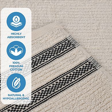SUPERIOR 3-Piece Zero Twist Cotton Ribbed Geometric Border Absorbent Towel Set