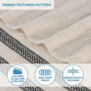 SUPERIOR 6-Piece Zero Twist Cotton Ribbed Geometric Border Absorbent Towel Set