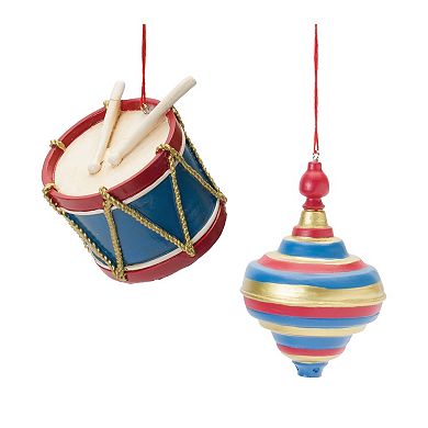 Toy Drum And Top Spinner Ornament (Set Of 12)