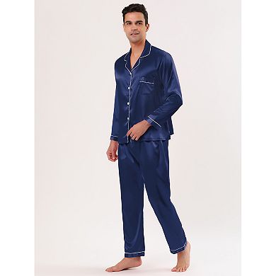 Men's Satin Pajama Sets Long Sleeves Button Down Sleepwear