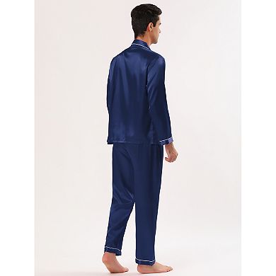 Men's Satin Pajama Sets Long Sleeves Button Down Sleepwear
